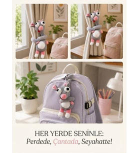 Çok Amaçlı Sevimli Fare Figürlü Peluş Oyuncak 40 cm Perde Çanta ve Valiz Tutucu Hediyelik Aksesuar