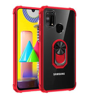 Samsung Galaxy M31 Kılıf Şeffaf Sararmaz Yüzüklü Mola Kapak (Kırmızı)