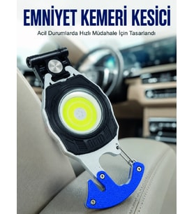 Şarjlı Acil Durum Feneri Elektronik Çakmak Tornavida ve Emniyet Kemeri Kesicili Taşınabilir El Fener