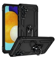 Samsung Galaxy A04S Uyumlu Kılıf Standlı Manyetik Yüzüklü Military Magnetic Ring Polycarbonate and TPU Case (Siyah)