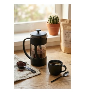 350 ml Borosilikat Cam French Press & Siyah Modern Kahve Ve Bitki Çayı Demleme Gereci
