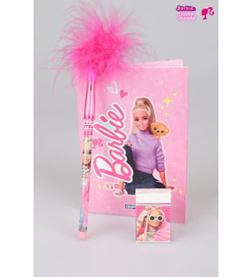 YENİ SEZON LİSANSLI BARBIE NOT DEFTERİ ,TÜYLÜ GEÇMELİ KURŞUN KALEM VE SİLGİ SETİ (Pamuk Şeker)