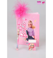 YENİ SEZON LİSANSLI BARBIE NOT DEFTERİ ,TÜYLÜ GEÇMELİ KURŞUN KALEM VE SİLGİ SETİ (Pamuk Şeker)