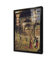 Kahirede Camiide Namaz Kılanlar Çerçeveli Cam Tablo