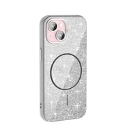 Coverzone iPhone 15 Plus ile uyumlu Parlayan Simli Y�zey Renkli Magsafe ile uyumlu W?reless ?arj �zellikli X Z-Okso iPhone 15 Plus i�in Kapak Beyaz
