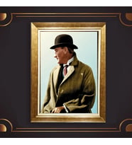 Altın Varaklı Çerçeveli Paspartulu Atatürk Tablo z5042 (Gold)