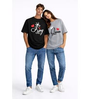 King Queen Sevgili Kombini Çift Tişört Matching Couple Oversize Unisex Partner Kombin Seti (Siyah-Antrasit)
