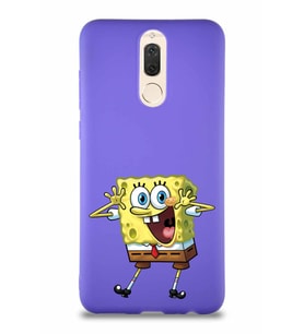 Huawei Mate 10 Lite Soft Premier Kapak Sünger Bob Tasarımlı Silikon Kılıf - Mor (Şeffaf)