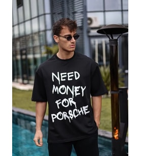 Erkek Tişört Bisiklet Yaka Baskılı Kısa kol Oversize T-Shirt - Siyah