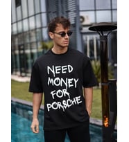 Erkek Tişört Bisiklet Yaka Baskılı Kısa kol Oversize T-Shirt - Siyah