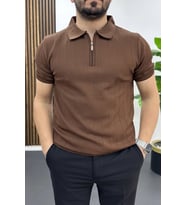 Erkek Nokta Desenli Polo Yaka Tişört Kahverengi Edw462