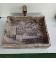 Gümüş Traverten Gizli Giderli Tasarım Lavabo