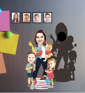 Kişiye Özel Anneler Günü Anne ve Çocukları Karikatürlü Ahşap Magnet Model-1