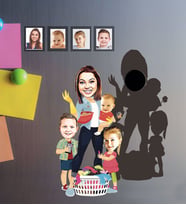 Kişiye Özel Anneler Günü Anne ve Çocukları Karikatürlü Ahşap Magnet Model-1