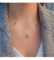 Beşli Ametist Taşlı Lotus Çiçeği Altın Kaplama Gümüş Kolye (Gold)