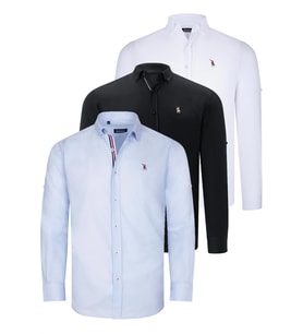 ÜÇLÜ SET G674 DEWBERRY ERKEK GÖMLEK-SİYAH-BEYAZ-AÇIK MAVİ (Karışık)