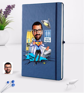 BK Gift Kişiye Özel Erkek Doktor Karikatürlü Lacivert Termo Deri Defter 16x24cm Model 1