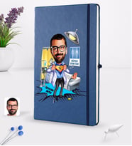 BK Gift Kişiye Özel Erkek Doktor Karikatürlü Lacivert Termo Deri Defter 16x24cm Model 1