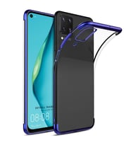 Huawei P40 Lite Köşeleri Renkli Kamera Korumalı Şeffaf Kılıf (Mavi)