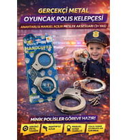 Gerçekçi Metal Oyuncak Polis Kelepçesi Anahtarlı & Manuel Açılır Meslek Aksesuarı