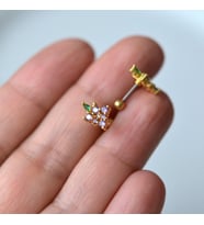 Mor Çiçekli Helix Piercing Kıkırdak Cerrahi Çelik Gold Renk (Çok Renkli)