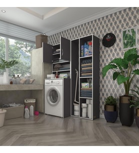 Kenzlife çamaşır makinesi dolabı hayzumsüpürge gri 180*126*55 banyo kiler çift kapaklı arkalıklı (Karışık)