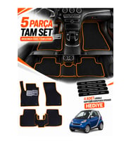 SMART FORTWO (2007-2014) Uyumlu EVA Oto Paspas Metal Topukluklu Havuzlu 5 Parça Siyah-Turuncu