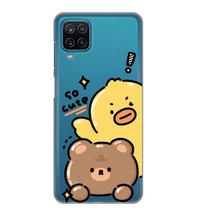 Samsung Galaxy A22/M22/M32 Uyumlu Sevimli Ördek ve Ayıcık Desenli Şeffaf Telefon Kılıfı