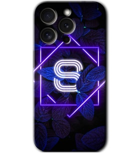İphone 15 Pro Kılıf HD Desen Baskılı Kılıf - Dark Neon Yaprak S Harfi