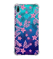 PrintiFy Huawei Y7 2019 Uyumlu Köşe Korumalı Floral Pembe Tasarımlı Şeffaf Silikon Kılıf