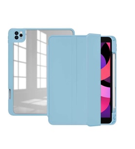 Apple iPad Pro 12.9 5. Nesil 2021 Kılıf Kalem Bölmeli Şeffaf Case A2378 A2379 A2 (Açık Mavi)