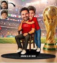 BK Gift Kişiye Özel Türkiye Milli Takım 2026 Dünya Kupası Baba&Çocuk Karikatürlü Ahşap Biblo Babalar Günü Hediyesi, Dünya Kupası Hediyesi