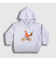 Presmono Unisex Çocuk Beyaz Bicycle Fox Tilki Kapüşonlu Sweatshirt 367380tt (Beyaz)