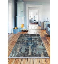 Mavi Spor Desen Dokuma Pamuk Taban Kaymaz Kilim KLM053
