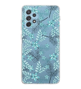Samsung Galaxy A72  Kamera Korumalı  Kapak Floral Su Yeşili Tasarımlı  Şeffaf Kılıf