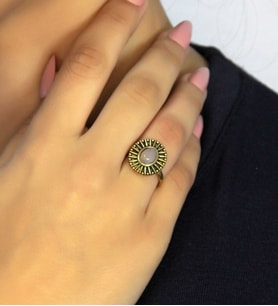 Doğal Taş Pembe Kuvars Yuvarlak Doğal Taşlı Antik Model Kadın Ayarlanabillir Yüzük euy74pk