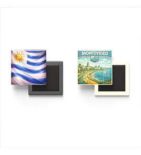 Buzdolap Magnetleri - Uruguay Bayrağı ve Montevideo Retro Tema - 2'li Set Magneti