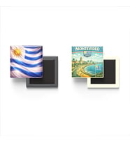 Buzdolap Magnetleri - Uruguay Bayrağı ve Montevideo Retro Tema - 2'li Set Magneti