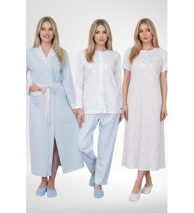 Mecit 6387 Mavi Büyük Beden Kadın Sabahlık Gecelik Pijama Takımı