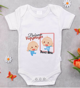 BK Kids İsimli Babamın Kopyasıyım Tasarımlı Bebek Body Zıbın - Model 1