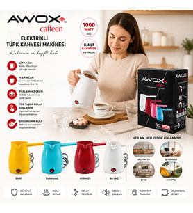 AWOX CAFFEEN KIRMIZI ELEKTRİKLİ CEZVE TÜRK KAHVESİ MAKİNESİ PLASTİK ÇİFT AĞIZ 0.4LT - 5 FİNCAN 1000W (5680)