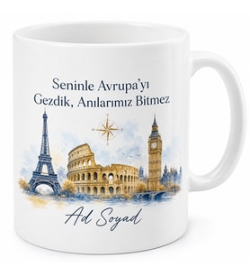 Erasmus Arkadaşına Hediye Kupa Avrupa Anıları Bitmez Baskılı Bardak