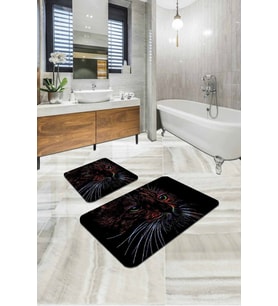 Siyah Kedi Desenli Banyo Halısı Klozet Paspas Seti BS295