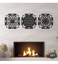 Ahşap Yaşam Çiçeği Sri Yantra Torus Nefesi Üçlü Dekoratif Tablo Duvar Süsü Ev Hediyesi 30 cm (Siyah)