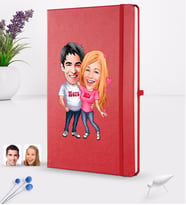 BK Gift Kişiye Özel Sevgililer Karikatürlü Karikatürlü Kırmızı Termo Deri Defter 16x24cm Model 5