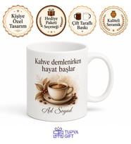 Sabah Kahvesi Seven İçin Kişiye Özel İsimli Baskılı Kupa Bardak Kahve Rutini Hediyesi