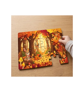 Sonbaharda Orman Hayvanları Tasarımlı 24 Parça Ahşap Çocuk Puzzle