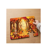 Sonbaharda Orman Hayvanları Tasarımlı 24 Parça Ahşap Çocuk Puzzle