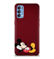 Oppo Reno 4 Soft Premier Kapak Mickey Mouse-F Tasarımlı Silikon Kılıf - Mürdüm (Şeffaf)