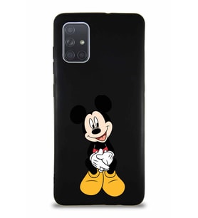 Samsung Galaxy A71 Soft Premier Kapak Mickey Mouse-A Tasarımlı Silikon Kılıf - Siyah (Şeffaf)